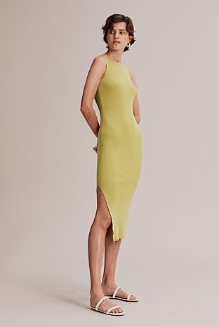 Pea Green Linen Knit Midi Dress - Knitwear | Country Road