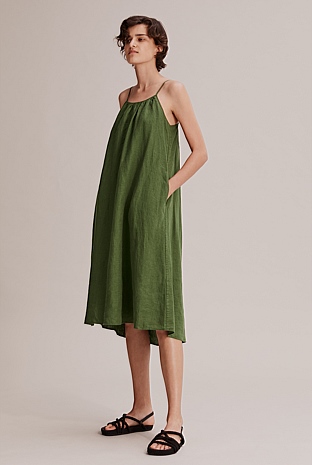 Olive Green Linen Midi Dress - Dresses | Country Road