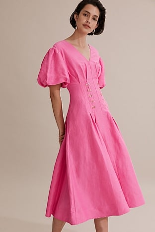 Hot Pink Cinched Midi Dress - Dresses | Country Road