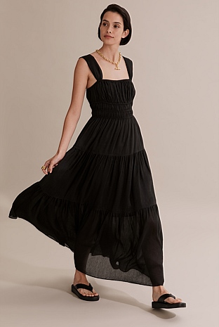 Black Gathered Detail Maxi Dress - Dresses | Country Road