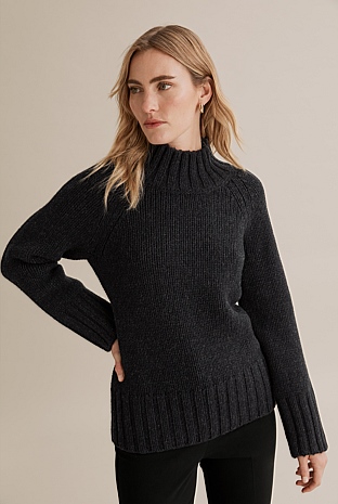 Charcoal High Neck Pullover - Knitwear | Country Road