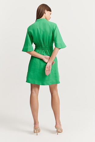 Jewel Green Linen Darted Mini Dress - Dresses | Country Road