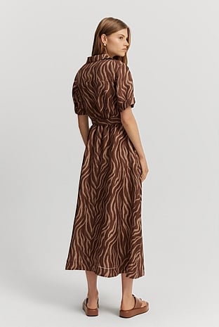 Zebra Print Print Organza Midi Shirt Dress - Natural Fibres | Country Road