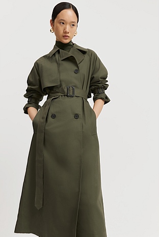 Hunter Green Relaxed Trench Coat - Work | Country Road