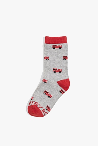 Organically Grown Cotton Blend Fire Truck Sock