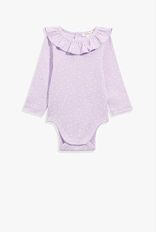 Organically Grown Cotton Frill Rib Long Sleeve Bodysuit