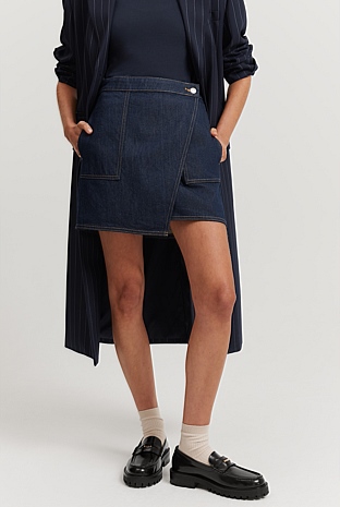 Raw Blue Denim Wrap Skirt - Natural Fibres | Country Road