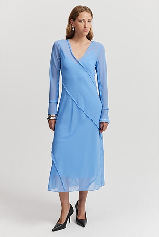 French Blue Georgette Long Sleeve Midi Dress - Dresses | Country Road French Blue Georgette Long Sleeve Midi Dress - Dresses | Country Road