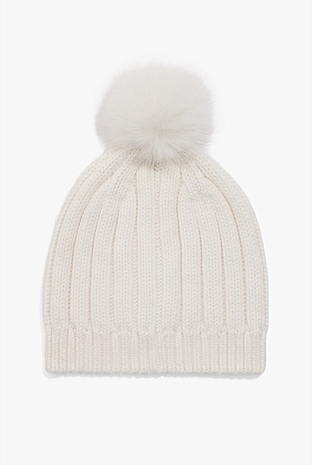 Organically Grown Cotton Blend Pom Pom Rib Beanie