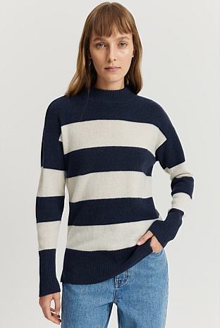 Australian Merino Wool Rib Detail Stripe Pullover