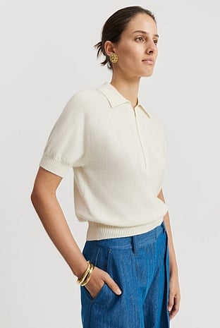 Antique White GCS-certified Cashmere Blend Zip-Through Knit