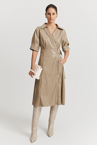 caramel leather dress Addison Camel Leather Cinched Mini Dress main image 1