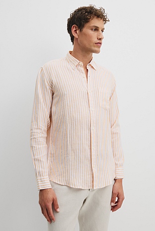 Regular Fit Organically Grown Linen Mini Stripe Shirt