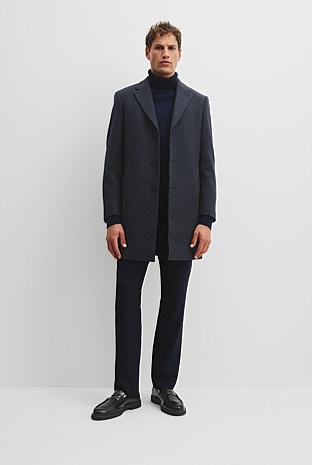 Navy Wool Blend Check Crombie - The Office Edit | Country Road
