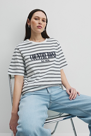 Verified Australian Cotton Stripe Heritage Embroidered T-Shirt