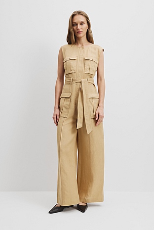 Organically Grown Linen Utility Detail Jumpsuit