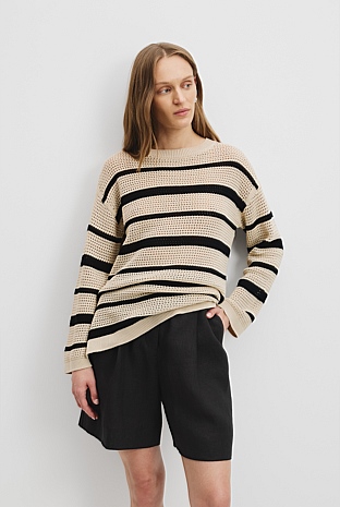 Organically Grown Cotton Stripe Crochet Knit