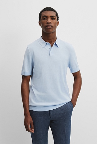 Cotton Silk Button Knit Polo