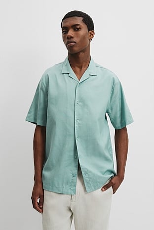 Australian Cotton Short Sleeve Revere Jacquard Shirt