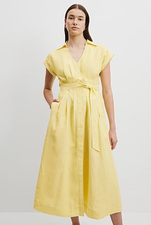 Organically Grown Linen Tuck Detail Midi Dress