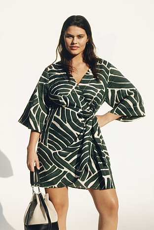 Print Ramie Wrap Dress