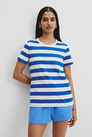 Good Earth Cotton Stripe Short Sleeve Cotton Slub T-Shirt