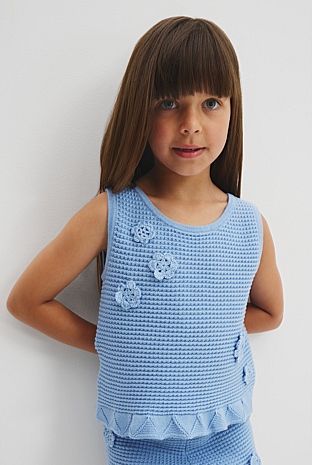 Arctic Blue Organically Grown Cotton Flower Knit Tank - T
