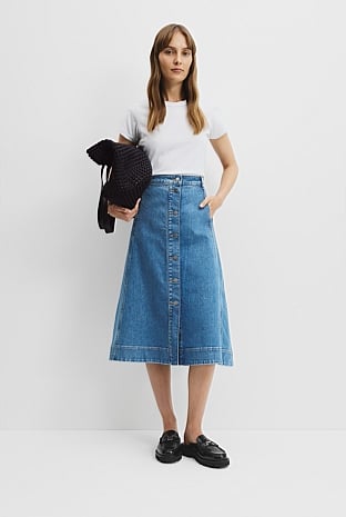 A-Line Denim Midi Skirt