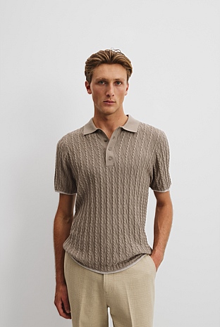 Cotton Wool Cable Knit Polo