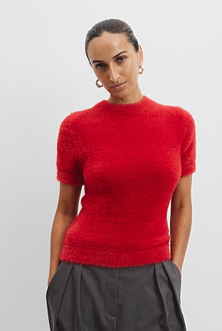 トップス S fluffy knit tops Cherry Fluffy Knit Short Sleeve Top - Knitwear | Country Road