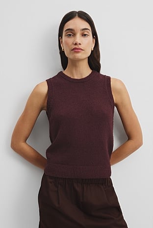 Plum Australian Cotton Blend Boucle Knit Tank - Work | Country Road