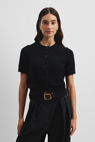 Black Button Fluffy Knit T-Shirt - Work | Country Road
