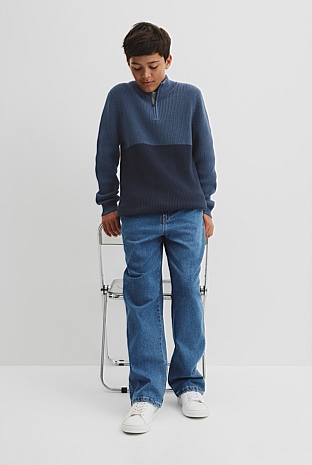 Teen Australian Cotton Spliced Half Zip Knit