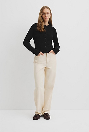 Cotton Cashmere Crew Neck Cardigan