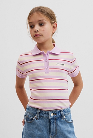 Teen Australian Cotton Short Sleeve Stripe Polo Top