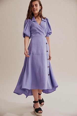 Aurora Periwinkle Periwinkle Midi Dress Periwinkle Blue Wrap Linen Dress Dresses Country Road Aurora Periwinkle Periwinkle Midi Dress Periwinkle Blue Wrap Linen Dress Dresses Country Road