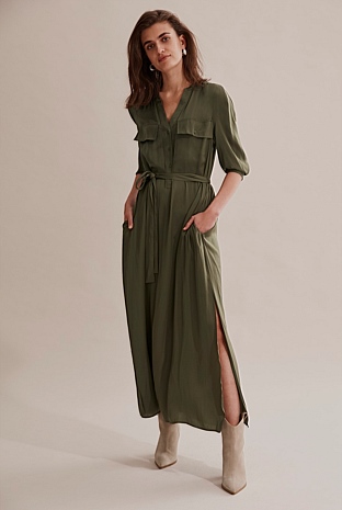Soft Khaki Pocket Detail Shirt Dress - Dresses | Country Road