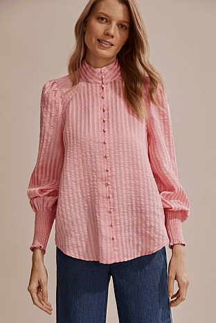 Pink Self Stripe Blouse - Shirts | Country Road