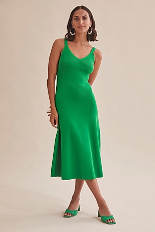 Vivid Green Rib Slip Knit Dress - Dresses | Country Road