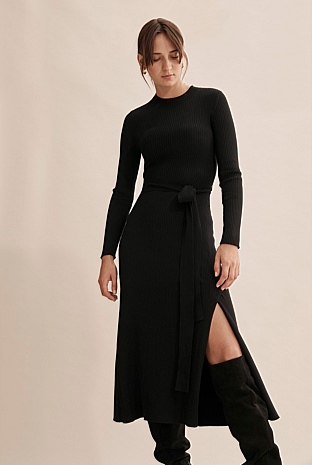 long sleeve knit black dress Tari Knit Long Sleeve Mini Dress in Black By DISSH main image 0