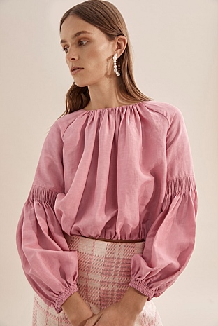 Dusty Rose Bubble Sleeve Blouse - Shirts | Country Road