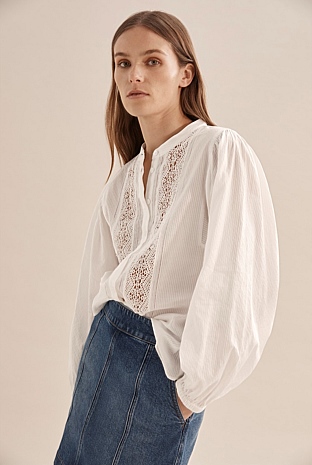 Antique White Lace Trim Shirt - Shirts | Country Road