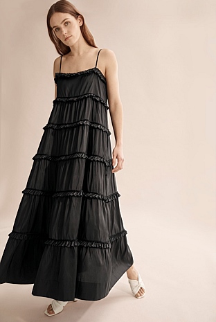 Black Silk Tiered Dress - Dresses | Country Road