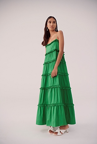 slim fit dress slacks Emerald Green Habutai Silk One-Shoulder Maxi Dress L / Green main image 1