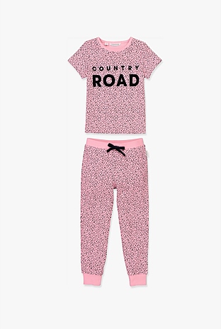 Pink Organically Grown Cotton Logo Print Pyjama Set Sleepwear Country Road