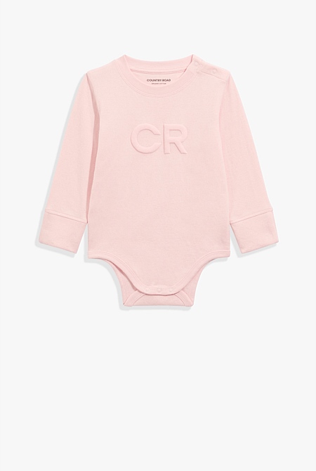 Organically Grown Cotton Puff Logo Long Sleeve Bodysuit