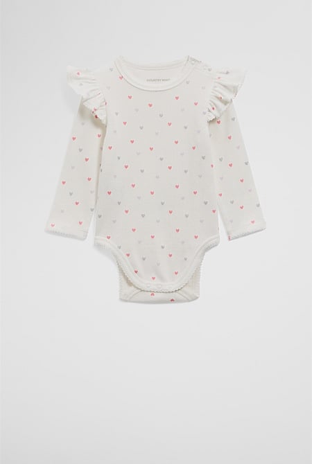 Organically Grown Cotton Frill Rib Long Sleeve Bodysuit