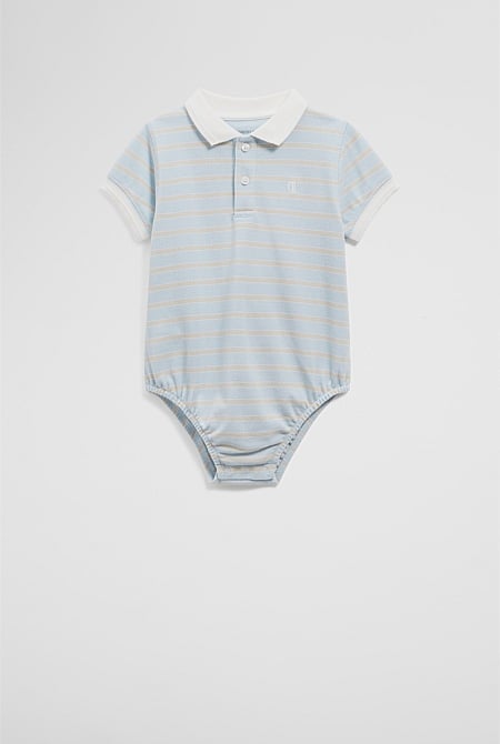 Organically Grown Cotton Stripe Polo Bodysuit