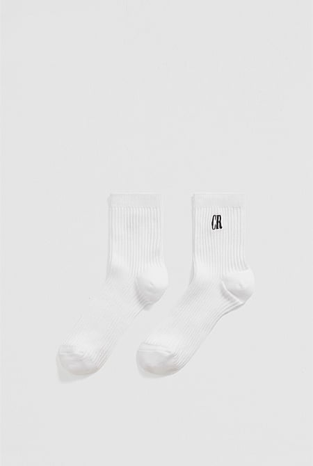 Organically Grown Cotton Blend Ribbed Quarter Crew Sock