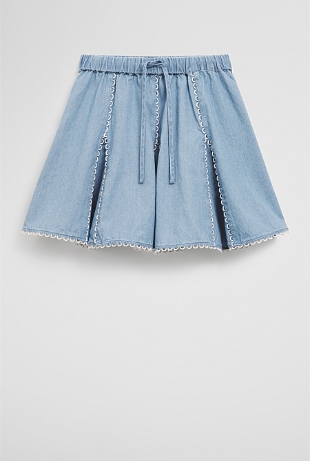 Denim mini godet skirt hotsell